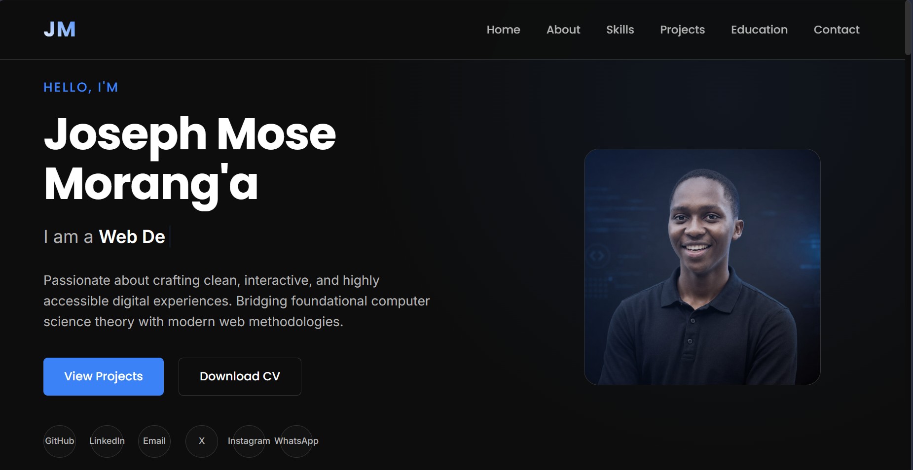 Minimalist layout preview of Joseph's Personal Portfolio platform