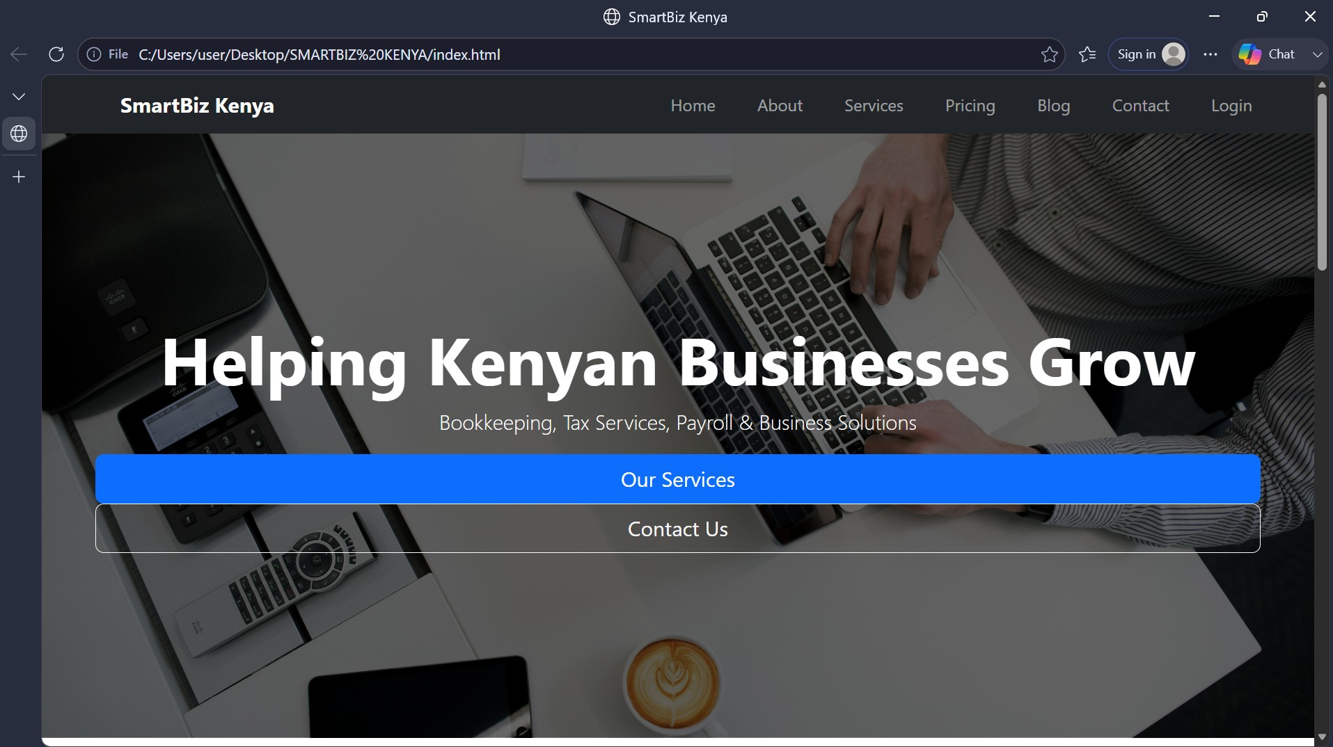 Dashboard interface display for SmartBiz Kenya e-commerce tool